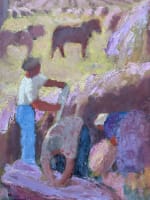 Tableau ancien Art déco Sigrist paysage provençal été moisson travaux des champs - Miniature 10