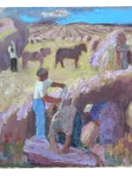 Tableau ancien Art déco Sigrist paysage provençal été moisson travaux des champs - Miniature 11