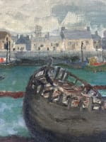 Tableau ancien vue de bord de mer Bretagne bateaux au port Camaret Douarnenez - Miniature 1