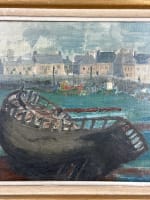 Tableau ancien vue de bord de mer Bretagne bateaux au port Camaret Douarnenez - Miniature 5