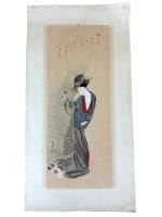 Lithographie ancienne Japon femme au chat Yamaguchi Soken Tokyo - Miniature 3