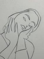 Très beau dessin moderne portrait jeune fille rêveuse Marius Woulfart Judaica - Miniature 1