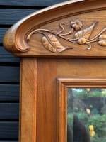 Grand miroir époque Art Nouveau bois sculpté Campanules Architecture 1900 154cm - Miniature 2