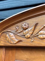 Grand miroir époque Art Nouveau bois sculpté Campanules Architecture 1900 154cm - Miniature 4