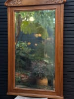 Grand miroir époque Art Nouveau bois sculpté Campanules Architecture 1900 154cm - Miniature 6