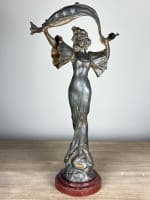 Ancienne lampe art nouveau femme Stella métal opalescent étoile Loïe Fuller 1900 - Miniature 1