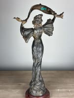 Ancienne lampe art nouveau femme Stella métal opalescent étoile Loïe Fuller 1900 - Miniature 3