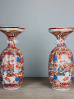 Grand vase ancien porcelaine Kutani Japon pivoine samouraï Shishi Imari X 2 Asie - Miniature 2