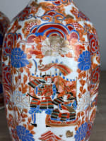 Grand vase ancien porcelaine Kutani Japon pivoine samouraï Shishi Imari X 2 Asie - Miniature 12