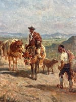 Tableau ancien paysage Pyrénées La caravane muletiers Âne F. Brissot de Warville - Miniature 3