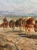 Tableau ancien paysage Pyrénées La caravane muletiers Âne F. Brissot de Warville - Miniature 4