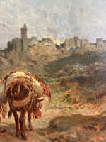 Tableau ancien paysage Pyrénées La caravane muletiers Âne F. Brissot de Warville - Miniature 6