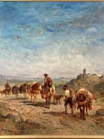 Tableau ancien paysage Pyrénées La caravane muletiers Âne F. Brissot de Warville - Miniature 8