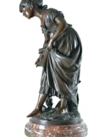 Grand bronze ancien portrait femme la fermière poussins Auguste Moreau XIXe 68 cm - Miniature 2