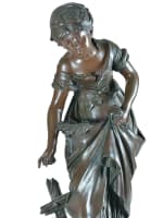 Grand bronze ancien portrait femme la fermière poussins Auguste Moreau XIXe 68 cm - Miniature 5