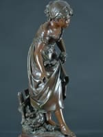 Grand bronze ancien portrait femme la fermière poussins Auguste Moreau XIXe 68 cm - Miniature 7