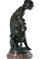 Grand bronze ancien portrait femme la fermière poussins Auguste Moreau XIXe 68 cm - Miniature 10