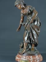 Grand bronze ancien portrait femme la fermière poussins Auguste Moreau XIXe 68 cm - Miniature 12