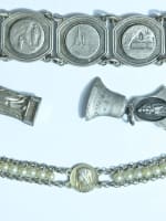 Ancien lot d'objet de dévotion médaille bracelet sequin cloche vierge argent x 8 - Miniature 3
