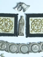 Ancien lot d'objet de dévotion médaille bracelet sequin cloche vierge argent x 8 - Miniature 4