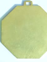 Grande médaille religieuse bronze doré art déco Hochard Vierge Marie Jésus - Miniature 2