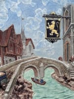 Grand plat Achille Barbizet école de Paris cabaret Le Lyon d'Or Belle époque 55c - Miniature 2