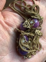 Ancien bijoux pierre dure agathe châtelaine perles mode Napoléon III costume - Miniature 3