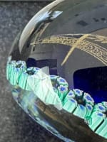 Ancien sulfure presse-papier francs-maçons maçonnique compas loge verre bleu - Miniature 2