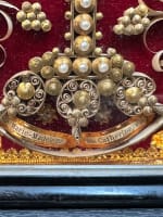 Antique multi reliquary True Cross St Thomas St Catherine frame French nun work - Miniature 4