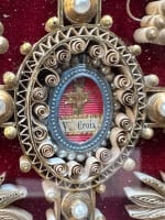 Antique multi reliquary True Cross St Thomas St Catherine frame French nun work - Miniature 6