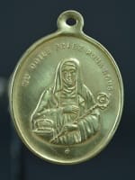 Antique bronze pendant religious medal St Odile patron saint of Alsace - Miniature 2