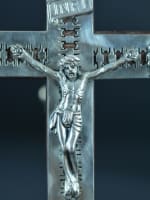 Antique rare Indo Portuguese religious cross crucifix silver 19e - Miniature 4