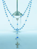 Large antique french rosary silver & blue glass all caped signed 1895 - Miniature 1