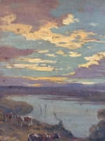 Ancien tableau breton marine vache ciel orange Bretagne attribué à Édouard Doigneau n°7 - Miniature 2