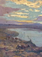 Ancien tableau breton marine vache ciel orange Bretagne attribué à Édouard Doigneau n°7 - Miniature 4