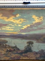 Ancien tableau breton marine vache ciel orange Bretagne attribué à Édouard Doigneau n°7 - Miniature 6