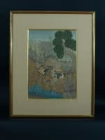 Tableau ancien peinture sur soie Perse India scène animé chasse aux lions - Miniature 2