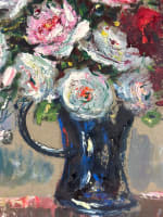 Grand tableaux ancien bouquet de roses pichet bleu expressionniste 1950 Paris - Miniature 7