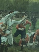 Ancienne lithographie sport équipe match rugby stade RWC 23 a rugby match Wollen - Miniature 1