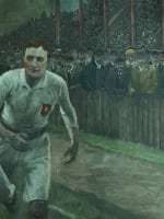 Ancienne lithographie sport équipe match rugby stade RWC 23 a rugby match Wollen - Miniature 7