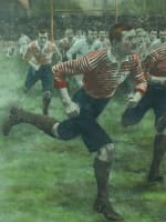 Ancienne lithographie sport équipe match rugby stade RWC 23 a rugby match Wollen - Miniature 9