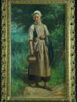 Ancien tableau portrait jeune paysanne normande paysage bord de mer sv Feyen - Miniature 2