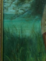 Ancien tableau portrait jeune paysanne normande paysage bord de mer sv Feyen - Miniature 6