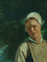 Ancien tableau portrait jeune paysanne normande paysage bord de mer sv Feyen - Miniature 8