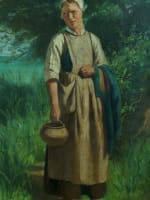 Ancien tableau portrait jeune paysanne normande paysage bord de mer sv Feyen - Miniature 10