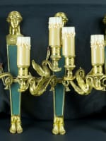 Ancienne applique lampe bronze doré cariatide athénienne Grèce antique cygne x 3 - Miniature 1