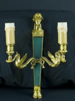 Ancienne applique lampe bronze doré cariatide athénienne Grèce antique cygne x 3 - Miniature 2