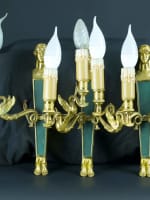 Ancienne applique lampe bronze doré cariatide athénienne Grèce antique cygne x 3 - Miniature 3