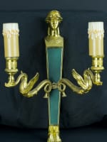 Ancienne applique lampe bronze doré cariatide athénienne Grèce antique cygne x 3 - Miniature 5