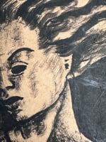 Tableau ancien expressionniste grand portrait femme paysage encre Spring - Miniature 3